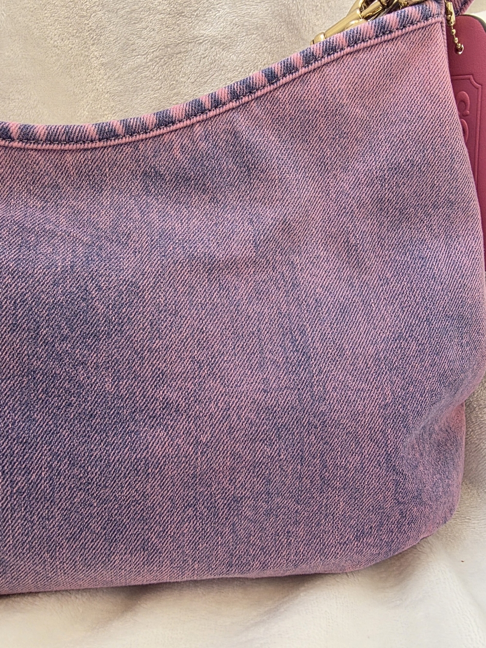 Custom Hand-Dyed Pink Coach Laurel Shoulder Bag | Reworked Denim with Charms - Picture 10 of 15